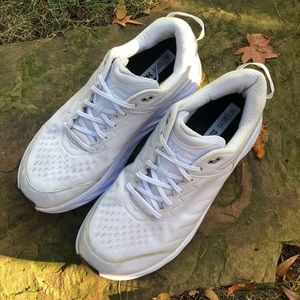 Men’s HOKA ONE ONE White Leather BONDI SR Slip Resistant Sneakers Shoes 12.5